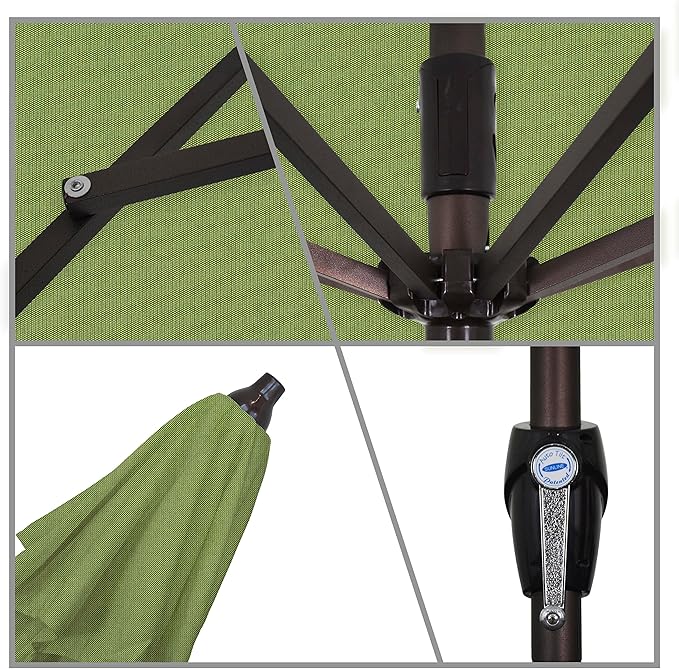 California Umbrella 7.5' Round Sunbrella Aluminum Outdoor Deck, Pool or Patio Umbrella, Crank Lift, Auto Tilt, Bronze Pole, Cilantro