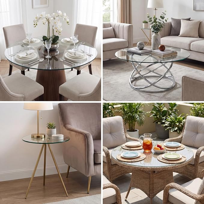 40" Tempered Glass Table Top Round Transparent Table Surface 3/8'' Thick Pencil Polished Edge Multipurpose for Dining, Coffee, Restaurant and End Table (40 inch)