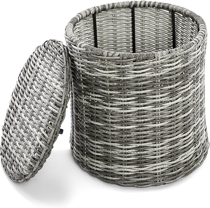 Elle Decor Vallauris Patio Outdoor Furniture Collection, Premium All Weather Wicker, Storage Side Table, Gray