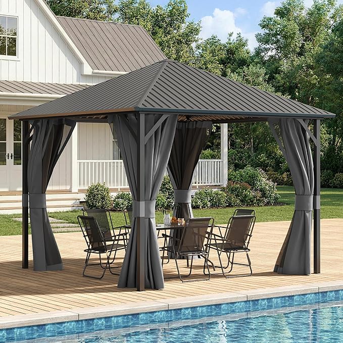 UDPATIO 10'x10' Hardtop Gazebo, Outdoor Gazebo with Galvanized Steel Roof, Weather-Resistant Patio Gazebo for Deck, Backyard, Garden, Grey