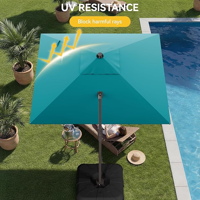 10x10FT Cantilever Outdoor Umbrella with Base, 360° Rotating Large Offset Square Patio Umbrella, Ideal for Garden Backyard Deck Courtyard, Turquoise
