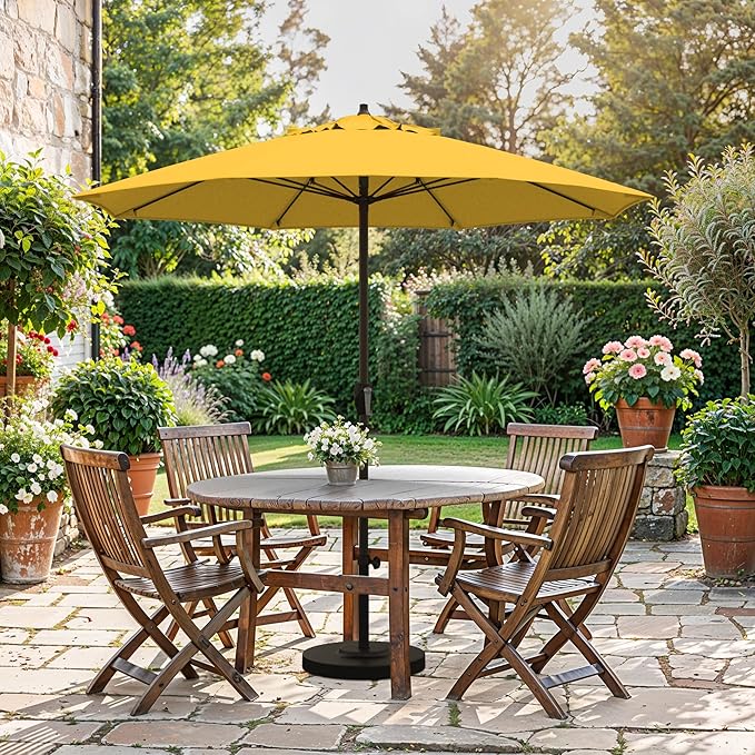 California Umbrella 10-Year Protection 7.5 Ft Outdoor Patio Umbrella, Pacifica Fade-Resistant Fabric, Auto-Tilt, Heavy Duty Aluminum Frame, 8 Reinforced Ribs for Pool or Deck, Bronze Pole, Yellow