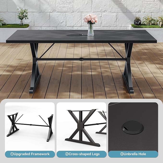 ALAULM 9-Piece Patio Dining Set,Outdoor Metal Dining Set with 8 Swivel Chairs & Rectangle Table with 1.5 Umbrella Hole, Patio Dining Table and Chairs for Backyard, Sand