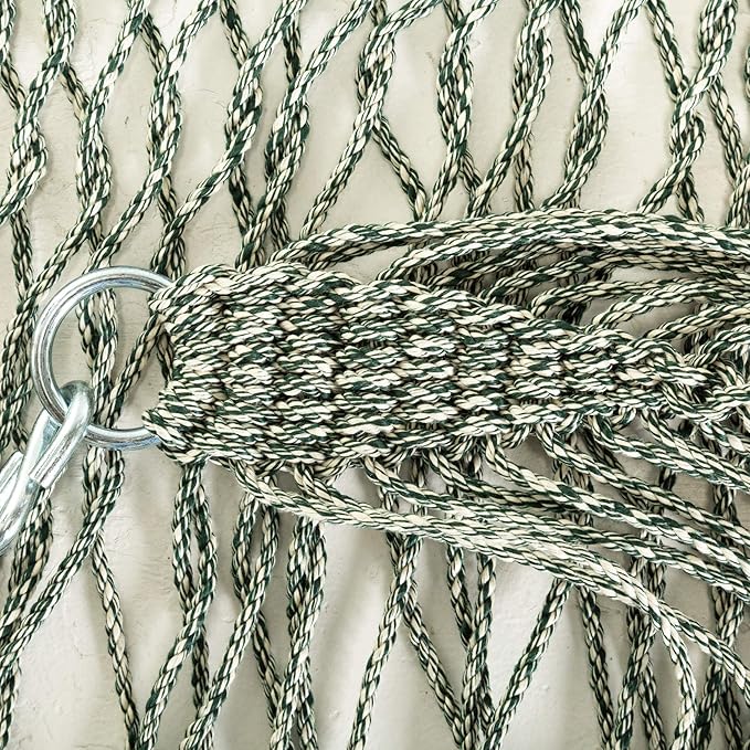 Hatteras Hammocks Executive Green Oatmeal Heirloom Tweed DuraCord Rope Hammock – 13 ft. x 65 in., 2-Person, 450 lb Capacity, Cumaru Spreader Bar, Zinc-Plated Hardware – Handcrafted in The USA