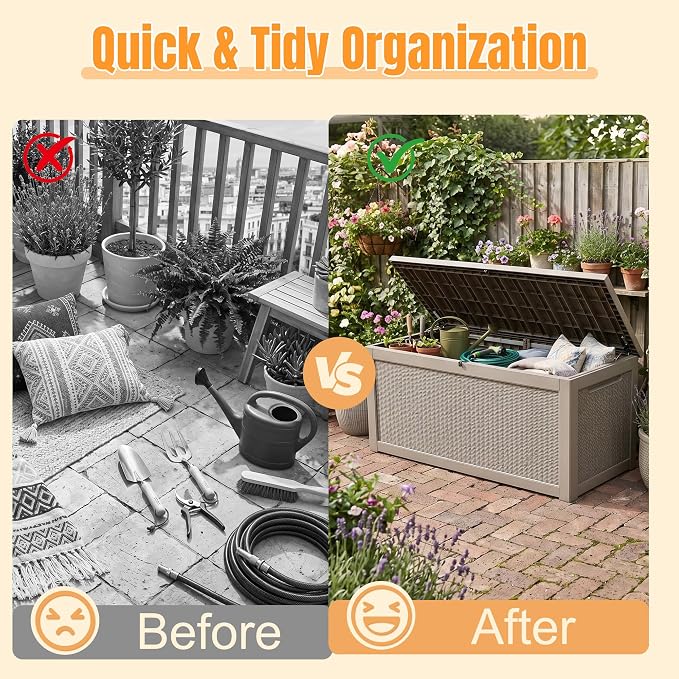 Outdoor Storage Box,320 Gallon Resin Deck Box,Waterproof & UV Resistant Lockable Package Delivery Bin,Toy Cabinet for Indoor & Outdoor