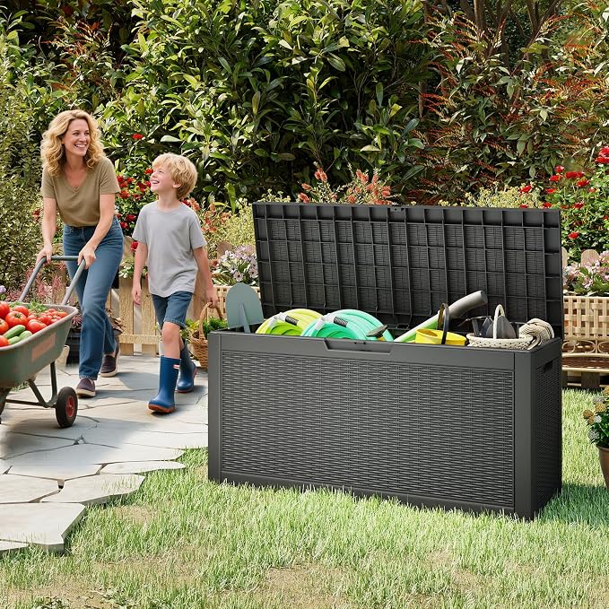 LubanNese Outdoor Storage Box, Waterproof Deck Box, Outdoor Patio Storage Bin, Weatherproof (Black, 66 Gallon)