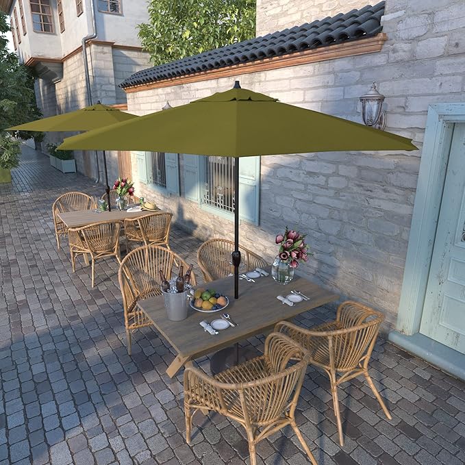 California Umbrella 12-Year Protection 9-Ft Outdoor Patio Umbrella, Sunbrella Fade-Resistant Acrylic Fabric, Auto Tilt and Crank, Heavy-Duty Aluminum Frame/ Reinforced Ribs, Bronze Pole, Spectrum Cilantro