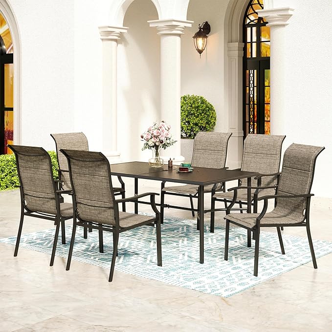 SUNSHINE VALLEY 7 Piece Patio Dining Sets for 6, Outdoor Table and Chairs Set with 1 Black Patio Dining Table(1.61"-2" Hole) and 6 Textilene Patio Dining Chairs, Outdoor Dining Sets for Deck Backyard