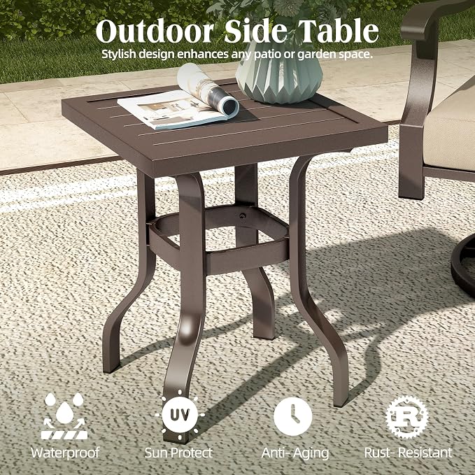 Outdoor Swivel Rocking Chairs, 3 Piece Metal Patio Rocker Chair w/Coffee Table, Aluminum Patio Bistro Furniture Set with 5" Thickened Cushions for Porch, Yard, Balcony, Beige