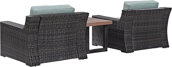 Crosley Furniture Beaufort Beaufort 3-Piece Outdoor Chair and Side Table Set, Wicker Patio Conversation Sets, Brown with Mist Cushions