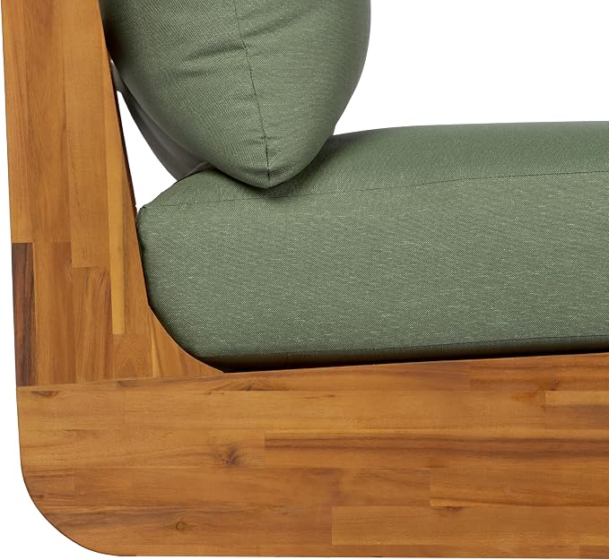 Christopher Knight Home Isabel 5-Seater Outdoor Patio Furniture Set with Removable Cushion, Acacia Wood Patio Conversation Set with 3-Seater Sofa & Club Chairs, 3 Piece Sectional Sofa Set, Green+Teak