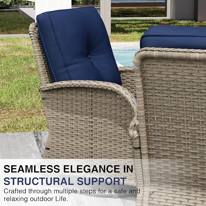 Joyside Outdoor Swivel Rocker Chairs, 3 Piece Wicker Patio Set with Thickened Cushions, High Back, Deep Seating, Wide Armrest, Outdoor Swivel Chairs for Porch, Deck