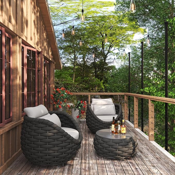 Conversation Set Aluminum Outdoor & Indoor Sofa Modern Patio Furniture Set with Soft Cushion and Coffee Table for Balcony Garden (Dark Grey Mix)