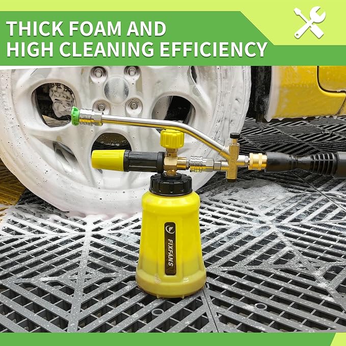FIXFANS Foam Cannon Dual Connector Accessory for Pressure Washer, Double Tip Attachment Soap Cannon, Replacement Adapter for Portland Husky and Ryobi Power Washer, 1/4" Quick Connect, 5 Nozzles, 1L