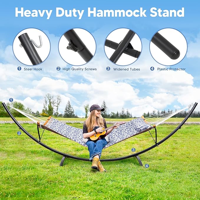 SUNCREAT Portable Outdoor Hammock with Stand, Double Hammock with Stand for Outside, Patent Pending, Gray