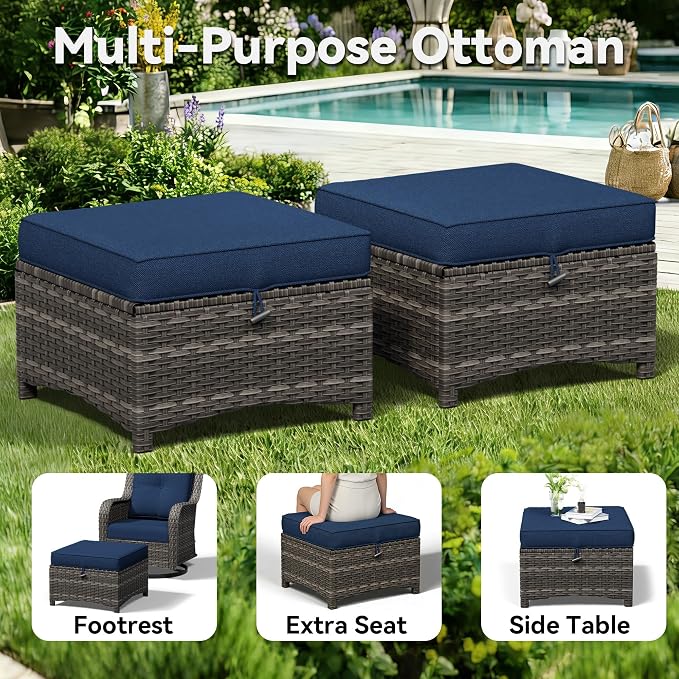 7 Piece Outdoor Wicker Patio Furniture Set, Patio Chairs Set with Thickened Olefin Cushions, High Back and Deep Seating, Hand-Woven PE Rattan, Ottoman for Porch, Deck