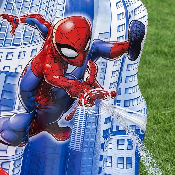 Marvel Spider-Man Inflatable Water Play Center, 6'11" x 6'9" x 50" Kids Outdoor Activity Center with Water Archway & Slide, Game, & Splash Pool