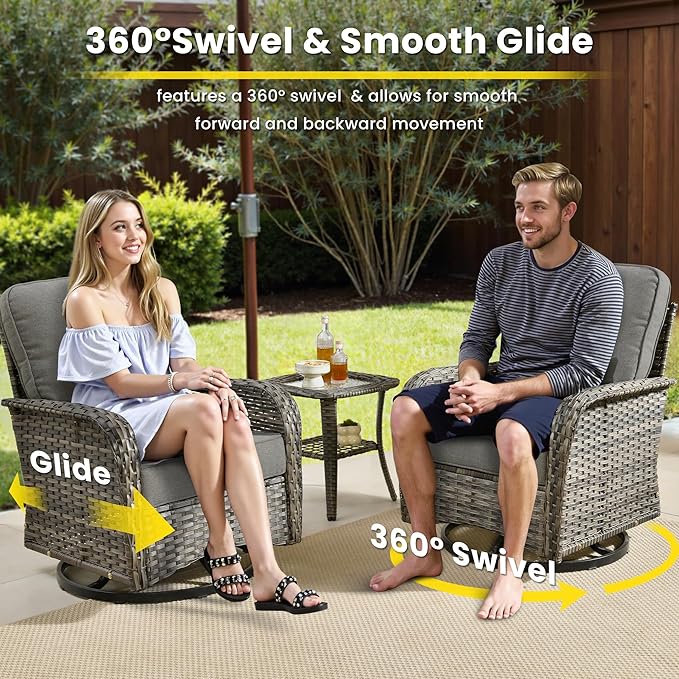 5 Pieces Outdoor Patio Furniture Set with Coffee Table, All Weather Wicker Patio Conversation Sets with Rocking Chairs, Balcony Furniture Sets for Backyard, Garden, Poolside, Dark Grey