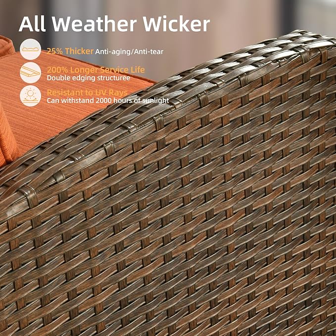 CAODOC Patio Furniture Sets, Outdoor Wicker Furniture with Ottomans, 5 Pieces Outdoor Sofa Couch Conversation Set with Cushioned Rattan Chairs for Garden Poolside Backyard, Red