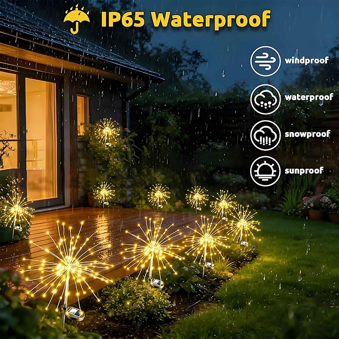 Solar Garden Lights Outdoor，2 Pack 120 LED Solar Fireworks Lights Outdoor Waterproof，8 Modes Starlit Starburst Light DIY for Yard Patio Pathway Planter Party Wedding Flowerbed Decor