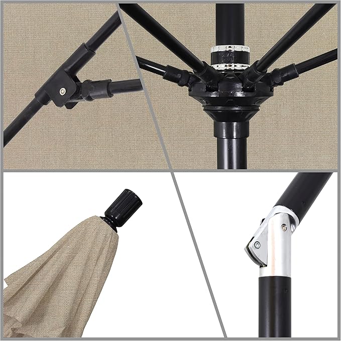 California Umbrella 9' Round Crank Lift, Collar Tilt, Aluminum Pole, Fiberglass Rib Patio Umbrella,