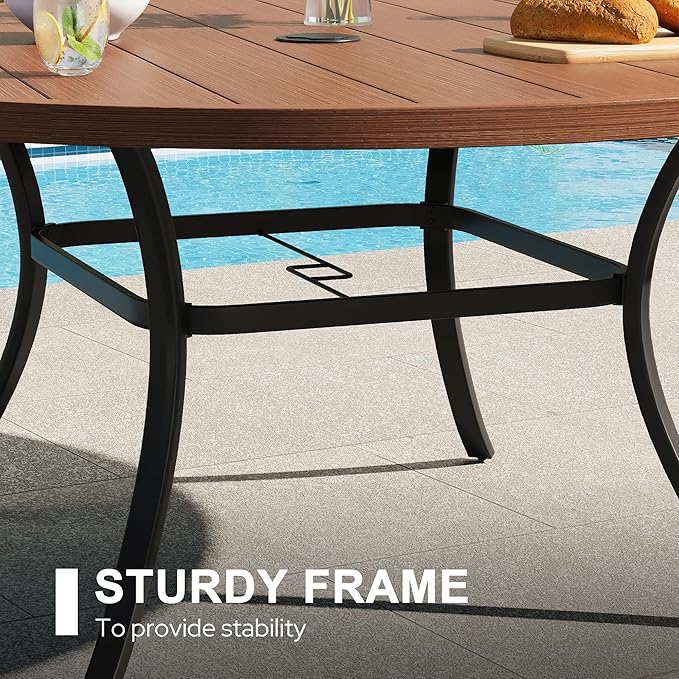 VICLLAX 7 Pieces Outdoor Dining Set, Patio Furniture Set Includes 50" Round Metal Table W/ 1.9" Umbrella Hole and 6 Padded Textilene Swivel Chairs for Porch, Lawn, Garden, Backyard