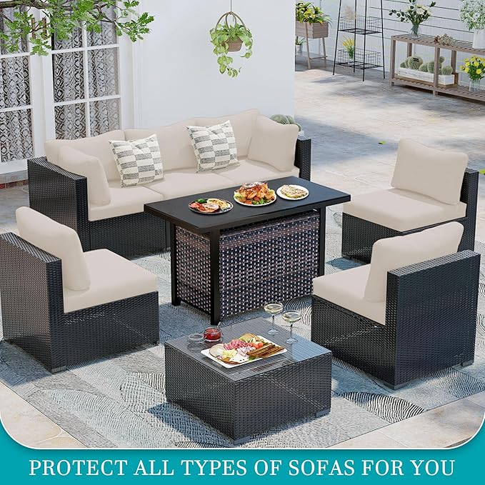 BIETYONE 12Pcs Stretch Patio Cushion Covers,Outdoor Couch Cushion Covers Replacement,Outdoor Sofa Covers Patio Slipcovers Couch Cover,Washable Furniture Cover (Beige,Cover Only)