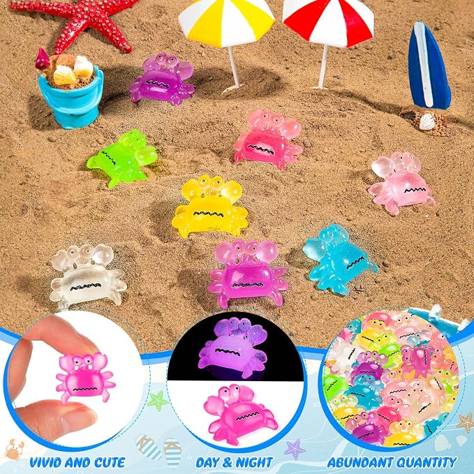 63PCS Luminous Mini Resin Crabs Figurines Cute Tiny Miniature Crabs | 7 Colors Cute Crab Figurines Glow in The Dark, Micro Moss Landscape, Dollhouse, Pots, DIY Crafts, Hidden Game