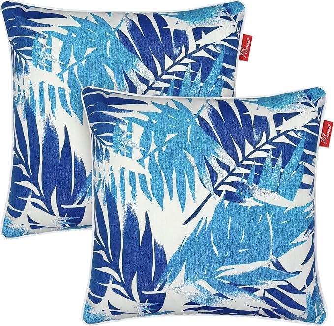Pcinfuns Pack of 2 Outdoor Throw Pillows,20x20 Inch All-Weather Water-Resistant Patio Pillows with Inserts,Decorative Pillows for Patio Furniture,Couch,Sofa,Poolside,Blue Leaf