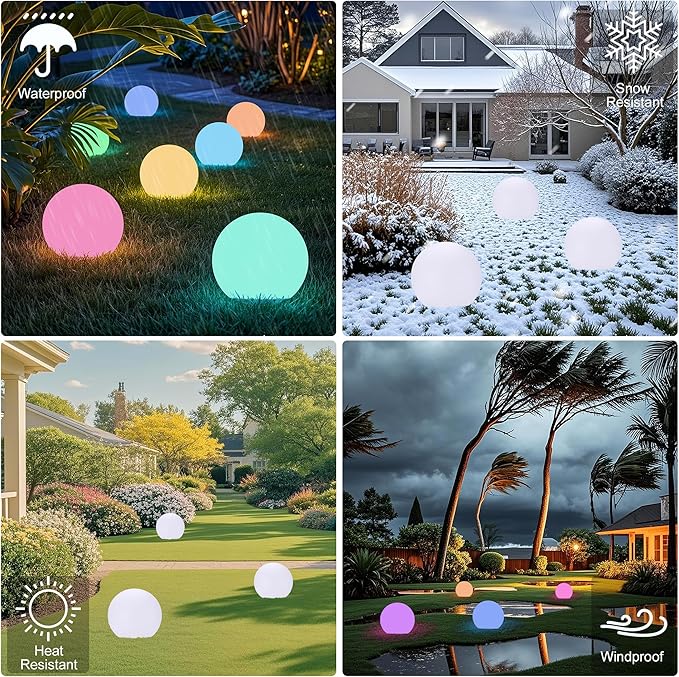 shumi Solar Ball Light-10 Inch LED Outdoor Table Lamp 16 RGB Colors and Dimmable Globe Light with Remote, Decor for Patio, Garden, Yard, Beach, Pathway