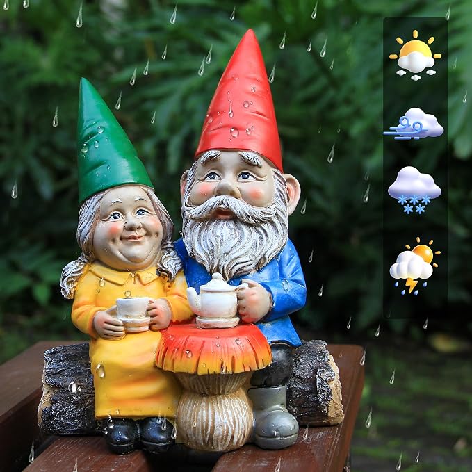 Smadeer Garden Gnome Statue for Outdoor Decoration,Couple in Love Gnome Figurine for Patio Yard Lawn Outside Porch Decor,Garden Sculptures & Statues,Coffee Knome Romantic Forever Love