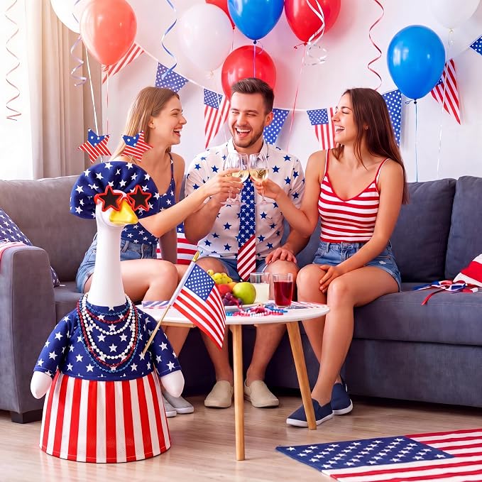 4th of July Porch Goose Outfit American Flag Goose Dress 250th Anniversary Red White and Blue Clothes with Star Headband Costume, Veterans Day Patriotic Yard Decor for 23" Gooses Statue