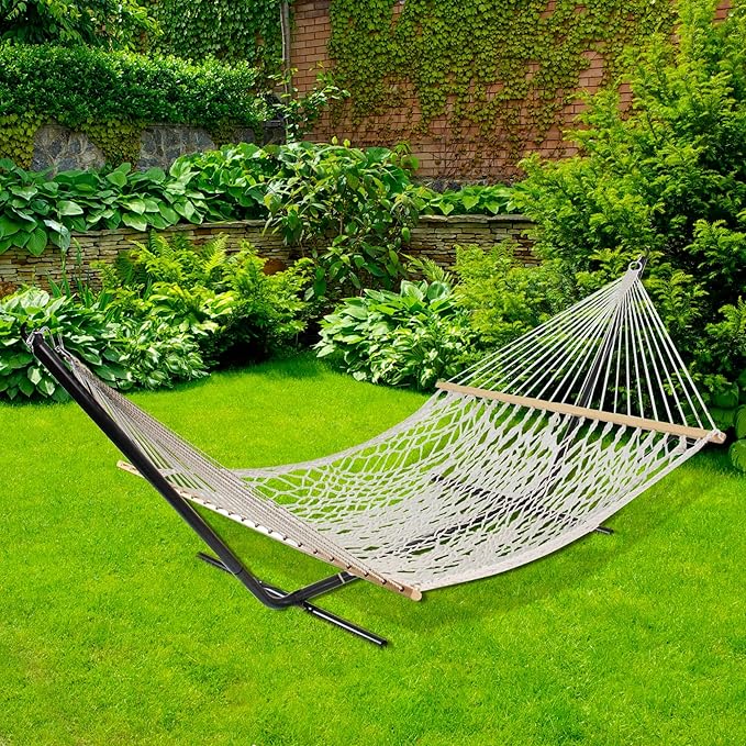 Northlight 78" White Lattice Macrame Netted Hammock with Bars