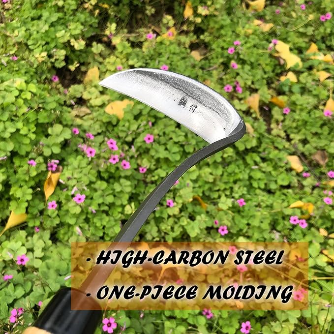 SHANFEEK Grass Sickle Japanese Weeding Hoe Garden Hand Tool Weeding Tools for Garden High-Strength Steel with Solid Wood Handle (Grey)