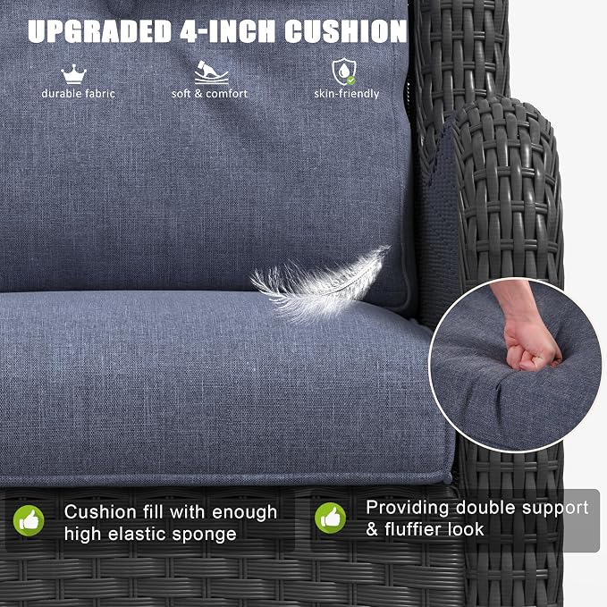 LayinSun 3 Pieces Outdoor Patio Furniture Set, Rattan Wicker Swivel Rocker Chairs Sets with Swivel Glider Chairs and Coffee Table