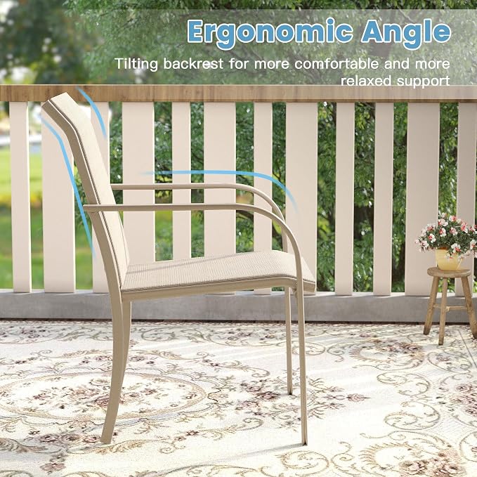DIFY 11 Pieces Outdoor Patio Dining Set for 10, 63" Grey Wood-Like Round Metal Patio Table and 10 Sandshell Stackable Textilene Patio Chairs, Outdoor Table and Chairs for Backyard Garden Poolside
