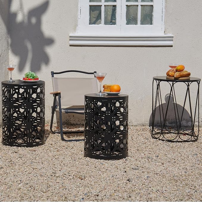 Y&M Set of 3 Metal Round Patio Side Tables, Multifunctional Coffee Table End Table for Indoor & Outdoor Garden Stool Modern Design -Black