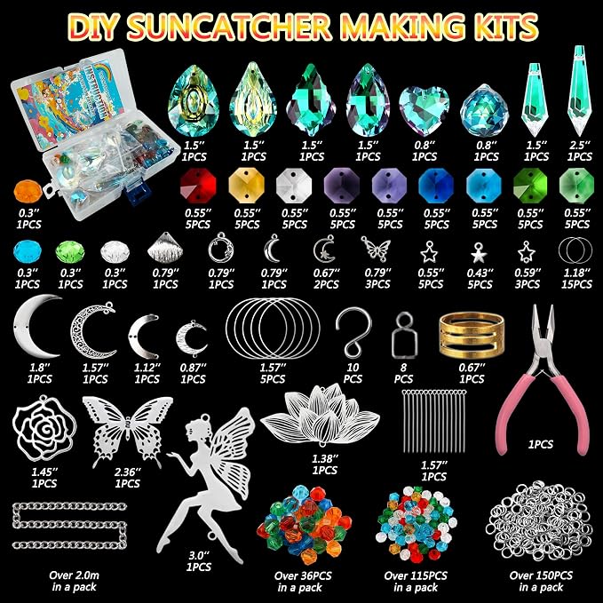 Sun Catcher Kit for Adults 440Pcs DIY Suncatcher Prism Crystal Hanging Deco | 10Sets DIY Suncatcher Kit, Arts and craft for adults, Prism Crystal, Window Hanging Decor Home, Gift for Mother Wife Daughter