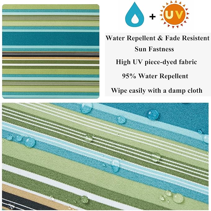 FUNHOME 2 Pack Outdoor Cushion Slipcovers 24" x 24" x 4", No Insert! Water-Resistant Patio Chair Seat Cushion Covers with Zipper and Tie, Replacement Cover Only(Green Stripe)
