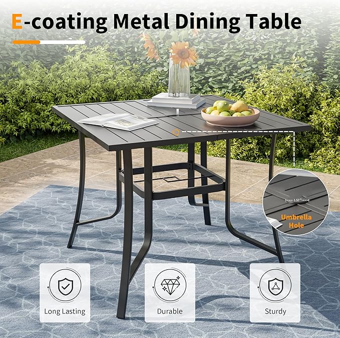 UDPATIO 5 Piece Outdoor Patio Table and Chairs Set, Patio Table with Chairs, 37" Square Table with Umbrella Hole, Outdoor Swivel Rocker Dining Chairs, Patio Outdoor Dining Set for Lawn, Deck, Yard