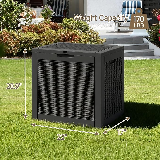 Outdoor Storage Box, 30 Gallon Deck Box with Lockable Lid, Waterproof Resin Storage Bin for Patio Furniture, Garden Tools, Cushions, Black