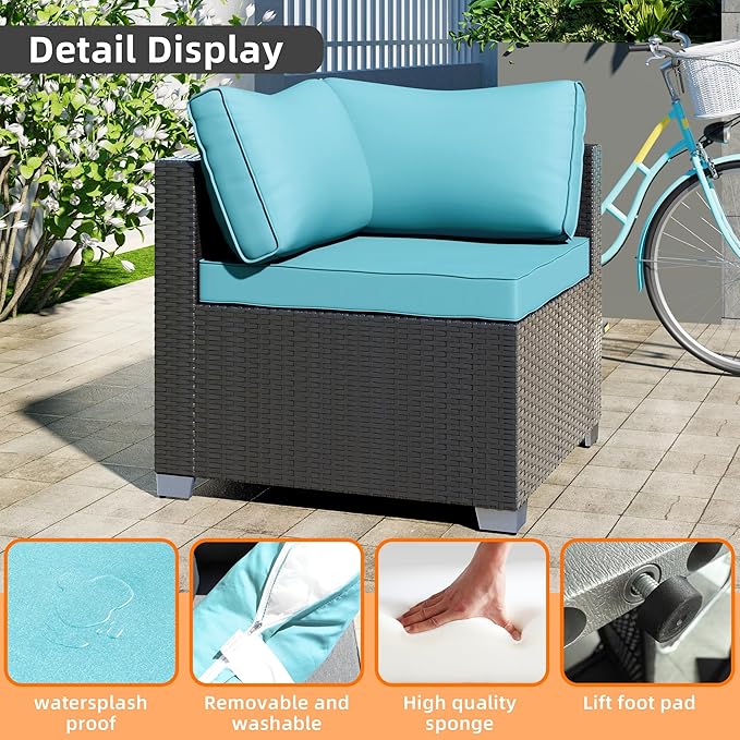7-Piece Outdoor Patio Sectional Sofa Set – PE Wicker Rattan Conversation Furniture with Coffee Table, Cushions & Clips, Modular Patio Couch for Porch, Poolside, Backyard, Garden – Black Rattan