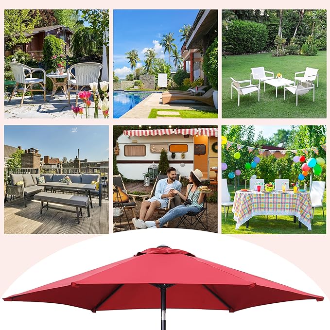 7.5FT Patio Umbrella, Outdoor Table Umbrella, Market Umbrella with Push Button Tilt and Crank for Garden, Lawn, Deck, Backyard & Pool