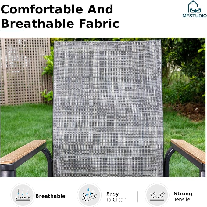 MFSTUDIO 9 Piece Outdoor Dining Set, Metal Table & Aluminum Chairs, Grey | Stackbale chairs, Light-weight & space-saving, Square Table, Umbrella Hole, Patio deck, 8 person