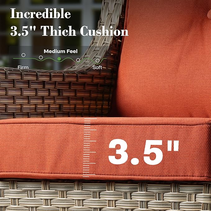 ovios 5 Piece Outdoor Patio Furniture with 3 Seat Sofa,Rattan Wicker Coversation Set with Swivel Rocking Chair,Balcony Sofa Set with Shiny Table for Outside Porch Backyard Pool, Red