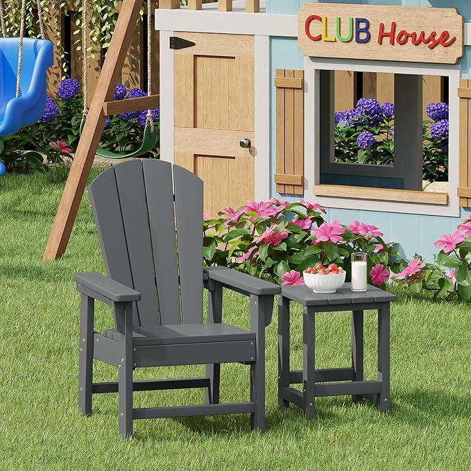 Costaelm Kids Outdoor End Table, Small Patio Table, Outdoor Side Table Porch Table Adirondack Patio Side Table for Outside, Pool, Porch, Garden, Gray
