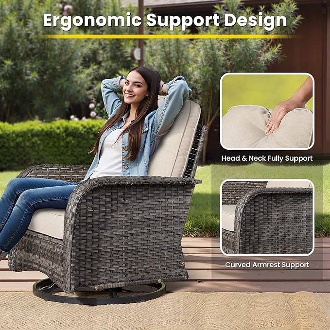5 Pieces Outdoor Patio Furniture Set with Coffee Table, All Weather Wicker Patio Conversation Sets with Rocking Chairs, Balcony Furniture Sets for Backyard, Garden, Poolside, Beige