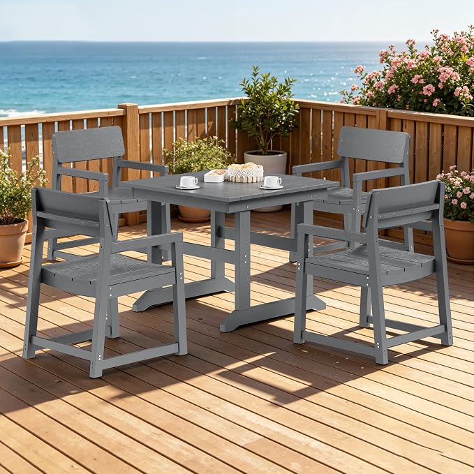 JAMFLY 5 Piece Outdoor Dining Set, All Weather Patio Table and Chairs for Backyard Garden Deck Lawn Pool, Sturdy All Weather Outdoor Furniture Set, Grey