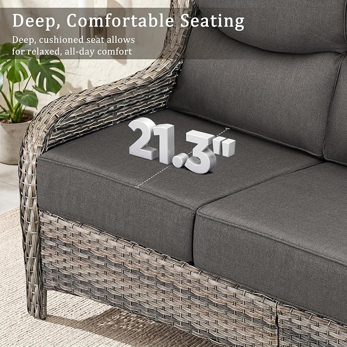 Luxury 6" Thick Cushion 11 Pieces Wicker Patio Furniture Set with 41”Fire Table, Outdoor Conversation Set with Swivel Rocker Chairs Set of 4 and Patio Couch for Deck Porch Yard and Poolside