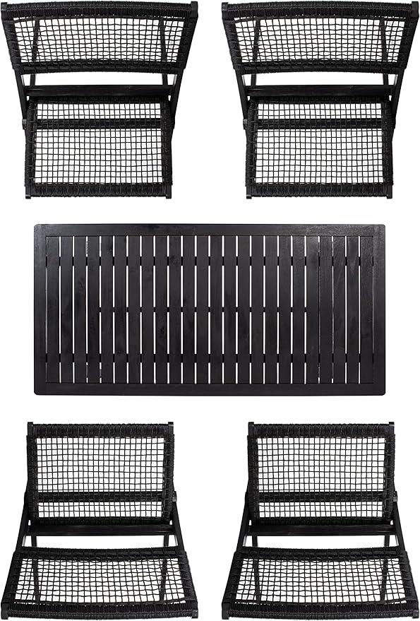 SAFAVIEH Outdoor Collection Blaze Coastal Black Acacia Wood/Black 5-Piece Coffee Set
